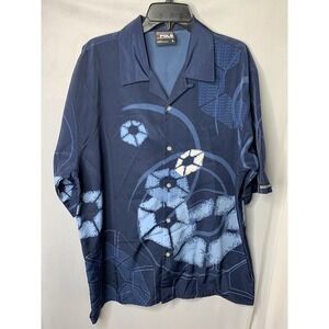 Mens L‎ Vintage Y2K South Pile Button Down Polo Hawaiian Shirt Sleeve Resort
